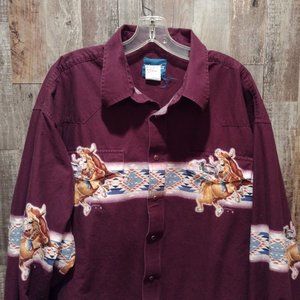 VINTAGE WRANGLER LANGFORD WESTERN PEARL SNAP BULL RIDING MENS SHIRT SZ 3X EUC